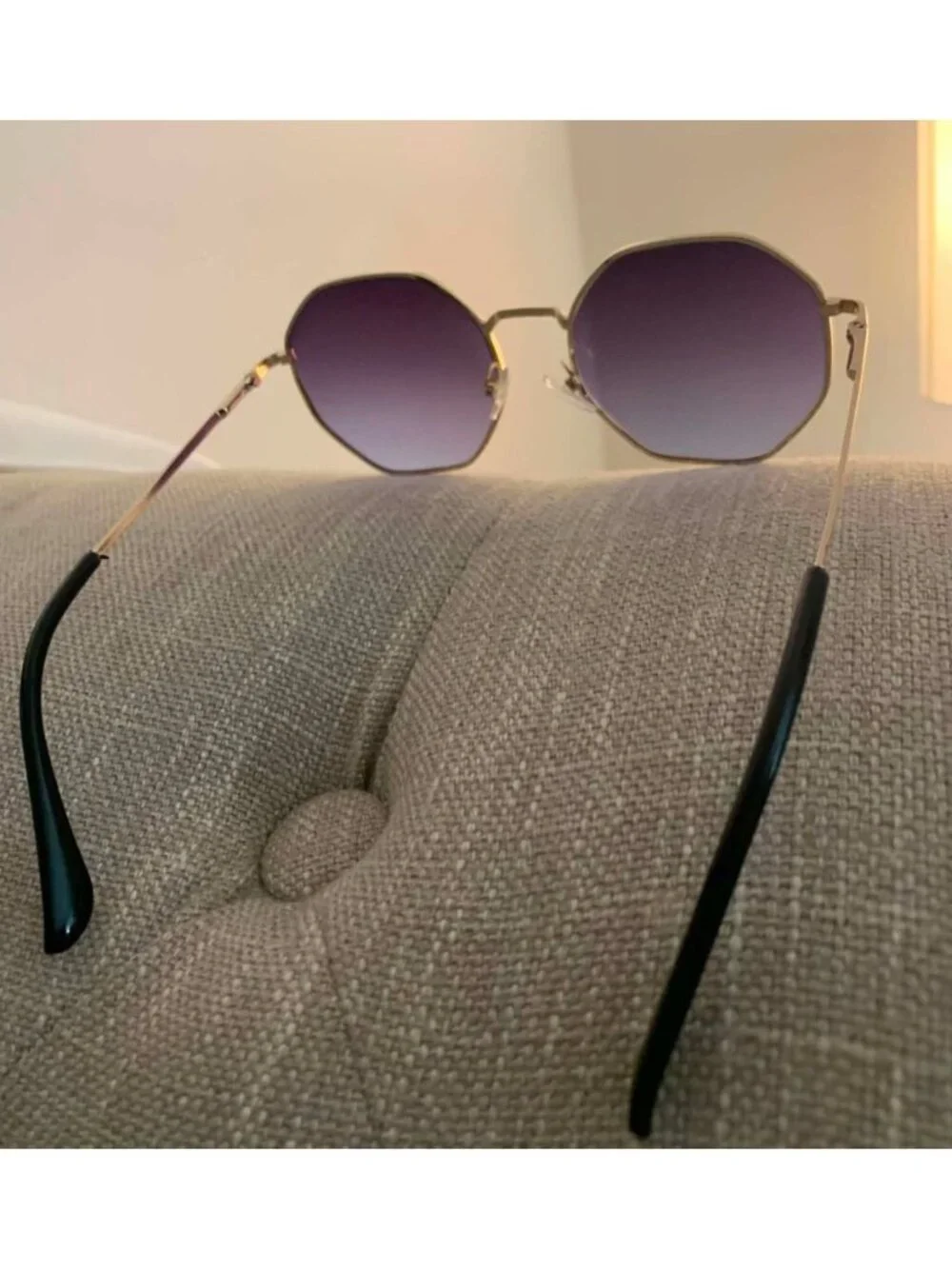 Unisex Octagonal Gold Metal Frame Gradient Black to Blue Lens Sunglasses